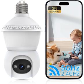 Light Bulb Security Cameras Outdoor, 5G& 2.4G WiFi Security Camera,Lightbulb Camera for Home Security Outside Indoor,360°PTZ,Two-Way Talk,Color Night Vision,Human Motion Detection