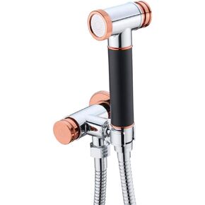 Bidet Sprayer with Single Cold Water Push Switch Portable Cloth Diaper Washer Shower Sprayer Set Wall Mount Toilet Bidet Attachment Pressure Sprayer,Chrome(Black and Rose Gold)