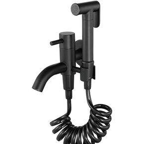 Bidet Sprayer Faucet Set with Cold Water Black Brass Wall Mount Handheld Toilet Bidet Attachment Pressure Sprayer Single Handle Bidet Spray Set for Personal Hygiene,Set a(Set a)