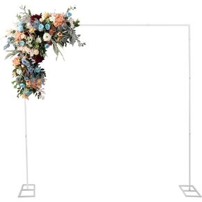 Wedding Arch Square Background Stand, 8FT x 8FT Portable White Metal Wedding Arch Stand with Base, Heavy Duty Pipe and Drape Backdrop Stand Kit for Birthday Parties Banquet Decorations