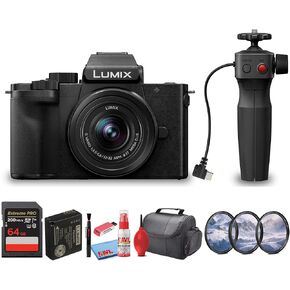 Panasonic Lumix G100D Mirrorless Camera | 12-32mm Lens + Tripod Grip | 4K Vlogging Camera, Lightweight Travel Design, for Content Creators + FilterKit + 64GB Card + Card Reader + Bag + Cleaning Kit