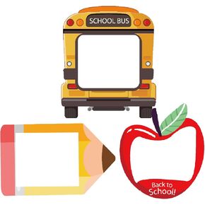 3 Pcs Back to School Photo Props Frame School Bus Photo Booth First Day of School Welcome Decorations School Pencil Shaped Backdrops for Back to School Party Classroom Supplies