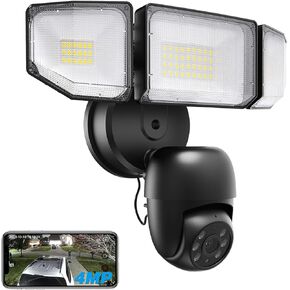 Floodlight Camera Outdoor, 55W 5500LM Motion Sensor Outdoor Lights Camera, 2K QHD Security Flood Light with Camera, 340° Pan & Tilt, Auto Tracking, Color Night Vision, 2-Way Audio, Cloud/SD Storage