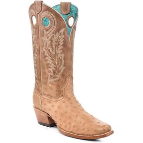 CORRAL LADIE'S HONEY OSTRICH EMBROIDERY & CUT OUT SQ. TOE, LEATHER SOLE, OSTRICH LEATHER, WESTERN BOOT, A4561