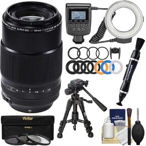 Fujifilm 80mm f/2.8 XF R LM OIS WR Macro Lens + Ring Light + Macro Tripod + 3 UV/CPL/ND8 Filters + Cleaning Kit