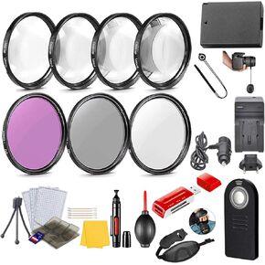 58mm Essential Camera Accessory Kit for Canon EOS Rebel T7i, T6i, 77D, 800D, 750D DSLRs with HD Filters, HD Macro Close Ups, Remote, Replacement LP-E17 Battery & More (20 Pcs)