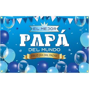 YEIRFYY Blue El Mejor Papá Del Mundo Backdrop Banner 71 x 45 Inch Spanish Feliz Día Del Padre Party Background Banner Thanks Dad Happy Father's Day Party Decorations Feliz Día Papá Party Supplies