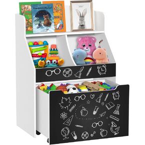 Toy Storage Organizer Kids Bookshelf Rolling Toy Box for Boys Girls Play Room Bedroom