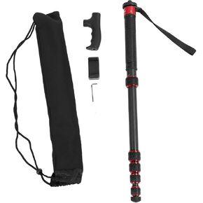 Premium Carbon Fiber Camera Monopod, 6 Section Extendable with Walking Stick Head, 1/4 3/8 Inch Conversion Screw, for DSLR Action Camera, Lightweight and Portable