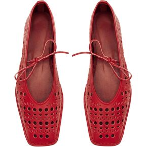 Ballet Flats for Women Lace Up Bow Square Toe Mary Janes Cute Ballerina Shoes Slip On Comfortable Elegant Dress Shoes