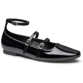 Trary Flat Shoes Women Square Toe Flats for Women Three-Strap Metal Buckle Mary Jane Ballet Flats Comfortable Dressy Casual Slip-on Work Daily Soft Flat Shoes