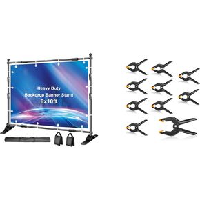 FUDESY 8x10ft Backdrop Banner Stand with 10-Pack Spring Clamps