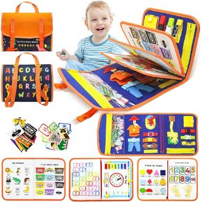 ألعاب Montessori Board المزدحمة لطفل صغير ، كتاب مشغول - أنشطة التعلم الحسية في مرحلة ما قبل المدرسة مع مهارات حركية رائعة ، هدية للفتيات ، أساسيات السفر لسيارة الطائرة (الأزرق)