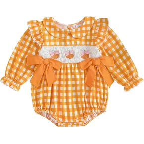 Baby Girl Christmas Outfit Peter Pan Collar Plaid Romper Newborn Thanksgiving Outfits Infant Halloween Clothes
