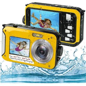 Underwater Cameras with 2.7K Video, 48MP Image, Dual Screens, 10ft Waterproof Digital Camera for Snorkeling, Waterproof Camera Supports Recording While Charging (Blue)