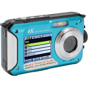 Underwater Camera, 4K 56MP Digital with 16X Zoom, Dual Screen 64G Card, Autofocus, Face Detection, 1250mAh Battery for Snorkeling (Yellow)