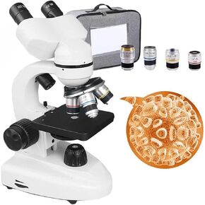 Binocular Biological Microscope Professional Compound Microscope - Microscope Slide Set/Bag/30 Samples for School Lab(6000x)