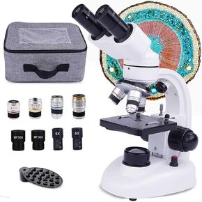 Binocular Compound Microscope - Microscope Slide Set/Bag/30 Sample Adapters/Mobile Powerful Biological Microscope(6000X)