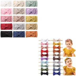 jollybows 15 PCS Baby Girls Headbands with Bows Handmade Hair Accessories + 20PCS 3.2" Baby Girls Linen Headbands Hair Bows Stretchy Nylon Hairbands