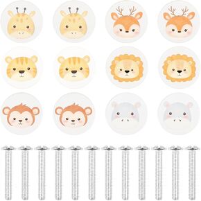 12 Pcs Wood Cabinet Knobs with Screws Cute Pattern Drawer Knobs Decorative Dresser Knobs Easy to Install Furniture Knobs and Pulls for Home Nursery Closet