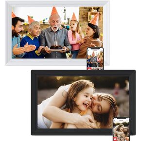 Digital Picture Frame 2 Pack, 15.6 Inch Frameo Digital Frame WiFi, 1920 * 1080 HD IPS Touch Screen Digital Photo Frame Electronic, 32GB Memory, Auto-Rotate, Share Photos/Videos, Black + White