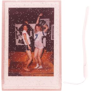 3 Inch Instant Camera Photo Storage Box with Glitter PC Mini Photo Holder Case, Portable Photo Organizer for Wedding, Baby, Family Photos (Pink Transparent Glitter)