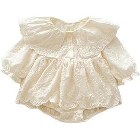 Baby Girl Long Sleeve Lace - Hemmed Cotton Blend Bodysuit Dress - Ideal for 3M - 2T