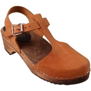 السويدية المنخفضة الخشب T-Bar Sandal Clog I Women's Low-keel Clog أحذية على قاعدة خشبية بنية بنية