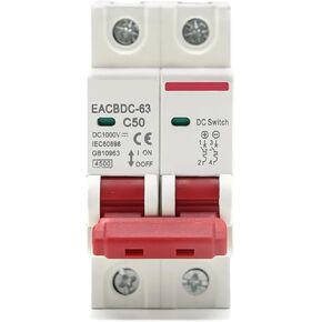 2P DC 1000V MCB قاطع الدائرة الشمسية حماية التحميل الزائد مفتاح 6A 10A 16A 20A 25A 32A 40A 50A 63A DC1000V PHOVOLTAIC PV (6A)