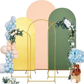 Gisafai Set of 6 Metal Arch Backdrop Stand and Cover Wedding Chiara Arch Frame Backdrop Stand with Spandex Cover for Wedding Decor(4ft/5ft/6ft,White)
