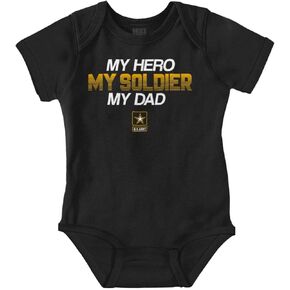 Brisco Brands US Army Logo My Dad Hero Soldier Baby Romper Boys or Girls