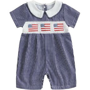 Sasaerucure Infant Baby Boy 4th of July Clothes Outfit USA Flag Embroidery Collared Short Sleeve Romper Jumpsuit