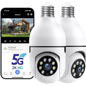 Light Bulb Security Cameras Outdoor, 5G&2.4GHz WiFi Lightbulb Wireless Outdoor Security Camera for Home Security, Two-Way Talk,Color Night Vision, Light Socket Camera Work with Alexa (2Pcs)
