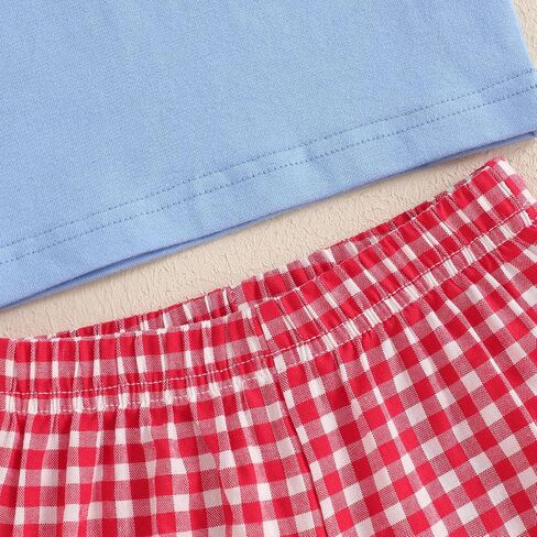 Toddler Baby Boy 4th of July Outfits American Flag T-Shirt Tops Plaid Shorts Set Fourth of July Boys Clothes in Kuwait