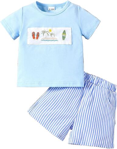 Zupora Baby Boy Clothes Toddler Summer Outfit Short Sleeve T-Shirt Embroidery Tshirt Elastic Waist Shorts Set 2 Piece in Saudi Arabia