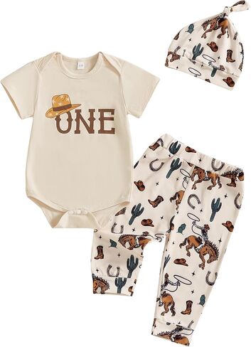 HekkoMird Western Baby Boy First First First First First Litte Litte Short Romper Romper Long Pants Newborn Infant Rowboy Outfit in Kuwait