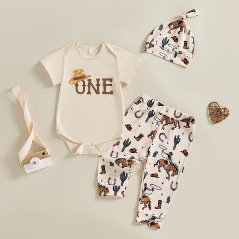HekkoMird Western Baby Boy First First First First First Litte Litte Short Romper Romper Long Pants Newborn Infant Rowboy Outfit in Kuwait