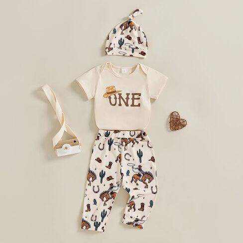 HekkoMird Western Baby Boy First First First First First Litte Litte Short Romper Romper Long Pants Newborn Infant Rowboy Outfit in Kuwait