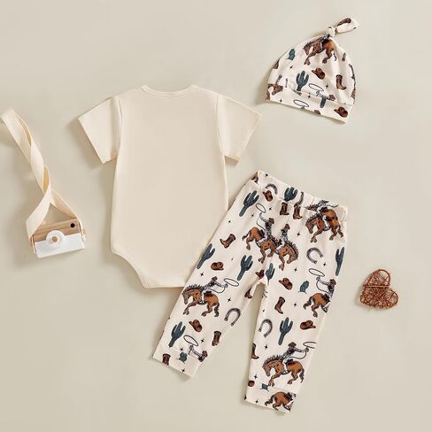 HekkoMird Western Baby Boy First First First First First Litte Litte Short Romper Romper Long Pants Newborn Infant Rowboy Outfit in Kuwait