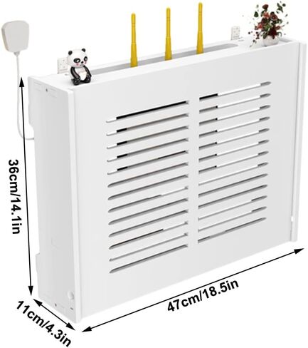 Floating Shelves Router Storage Wall Shelf Power Cord Socket Finishing Box WiFi Set Rack Top Hanging Boxes Multi Function Display Stand Shelf，White-47x36x11cm in Saudi Arabia