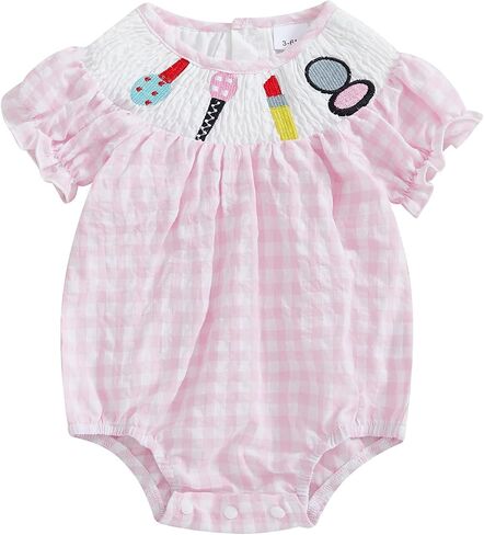 Embroidery Newborn Baby Girl Romper Smocked Bubble Rompers Short Sleeve Crew Neck Bodysuit Summer Clothes in Saudi Arabia