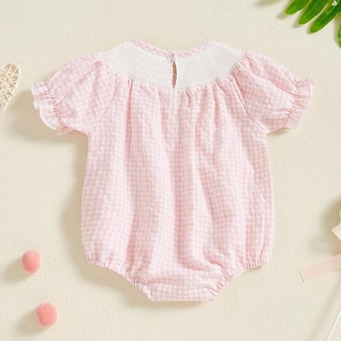 Embroidery Newborn Baby Girl Romper Smocked Bubble Rompers Short Sleeve Crew Neck Bodysuit Summer Clothes in Saudi Arabia