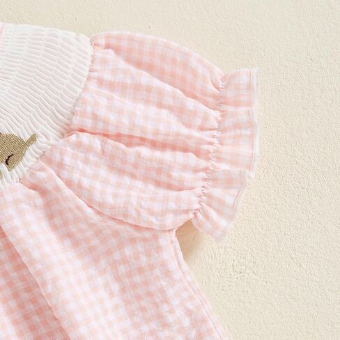 Embroidery Newborn Baby Girl Romper Smocked Bubble Rompers Short Sleeve Crew Neck Bodysuit Summer Clothes in Kuwait