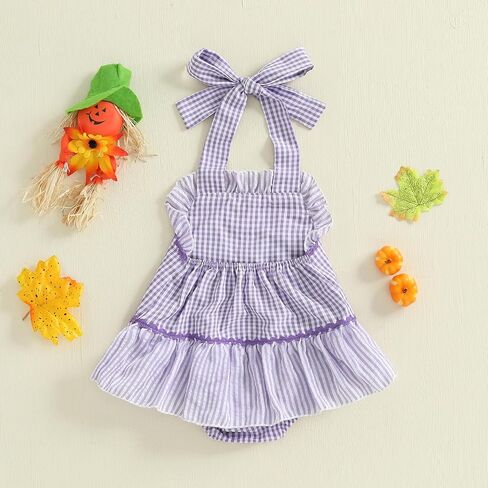 FOMOYUU Baby Girl Halloween Clothes for Newborn Sleeveless Halter Ruffle Checkered Romper Bodysuit Jumpsuit in Saudi Arabia