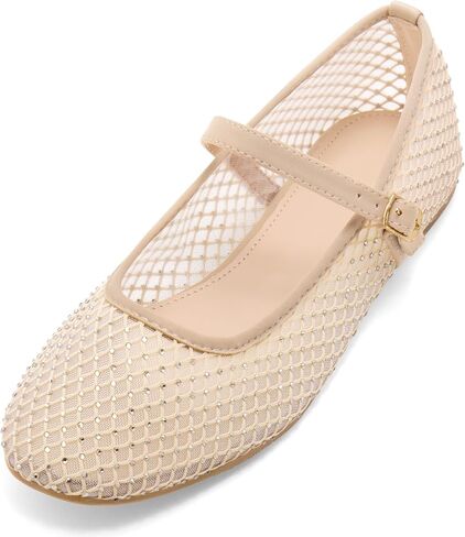 Perphy Rhinestone Breathable Mesh Ballet Flats Pumps for Women in Saudi Arabia