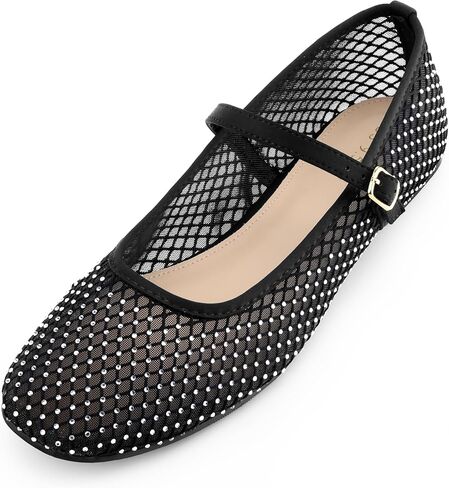 Perphy Rhinestone Breathable Mesh Ballet Flats Pumps for Women in Saudi Arabia