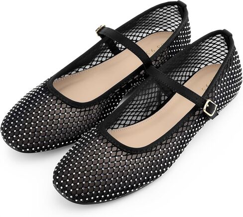 Perphy Rhinestone Breathable Mesh Ballet Flats Pumps for Women in Saudi Arabia