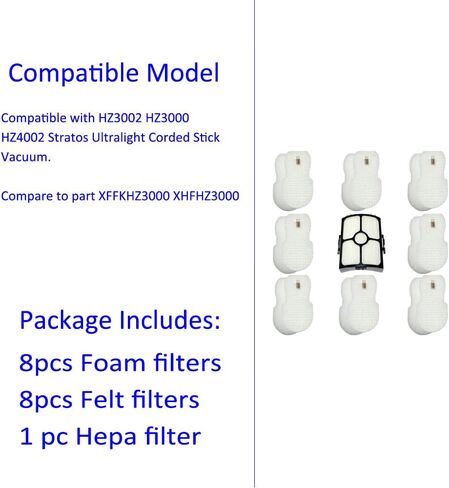 17 Packs HZ4002 HZ3002 Filter Replacement Hepa filter,foam filter,felt filters Compatible with Shark DuoClean Detect Powerdetect Stratos Ultra-Light Corded Stick Vacuum HZ3000,HZ4000 Parts Accessories in Saudi Arabia