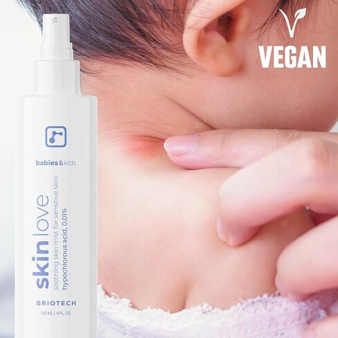 BRIOTECH Babies & Kids Skin Love, Soothing Hypochlorous Acid Spray, Pure HOCl for Sensitive Skin, Calm Redness & Bumps, Support Against Diaper Irritation, Gentle & Vegan, 2 fl oz Travel Size in Kuwait