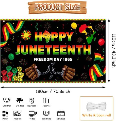 BACKTERTH JUNETETH HAPPY JUNETEDENT BANDAY BANNER 1865 يونيو التاسع عشر من الحرية ديكور الحزب لأمريكيين من أصل أفريقي للتصوير الفوتوغرافي الخلفية 70.8 × 43.3INCH in Saudi Arabia
